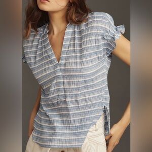 Anthropologie Pilcro Striped Tatum Flutter-Sleeve Blouse XLP